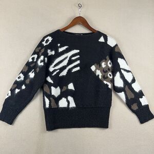 IB Diffusion Womens Sweater Brown Sz Small Ramie Angora Rabbit Animal Print‎